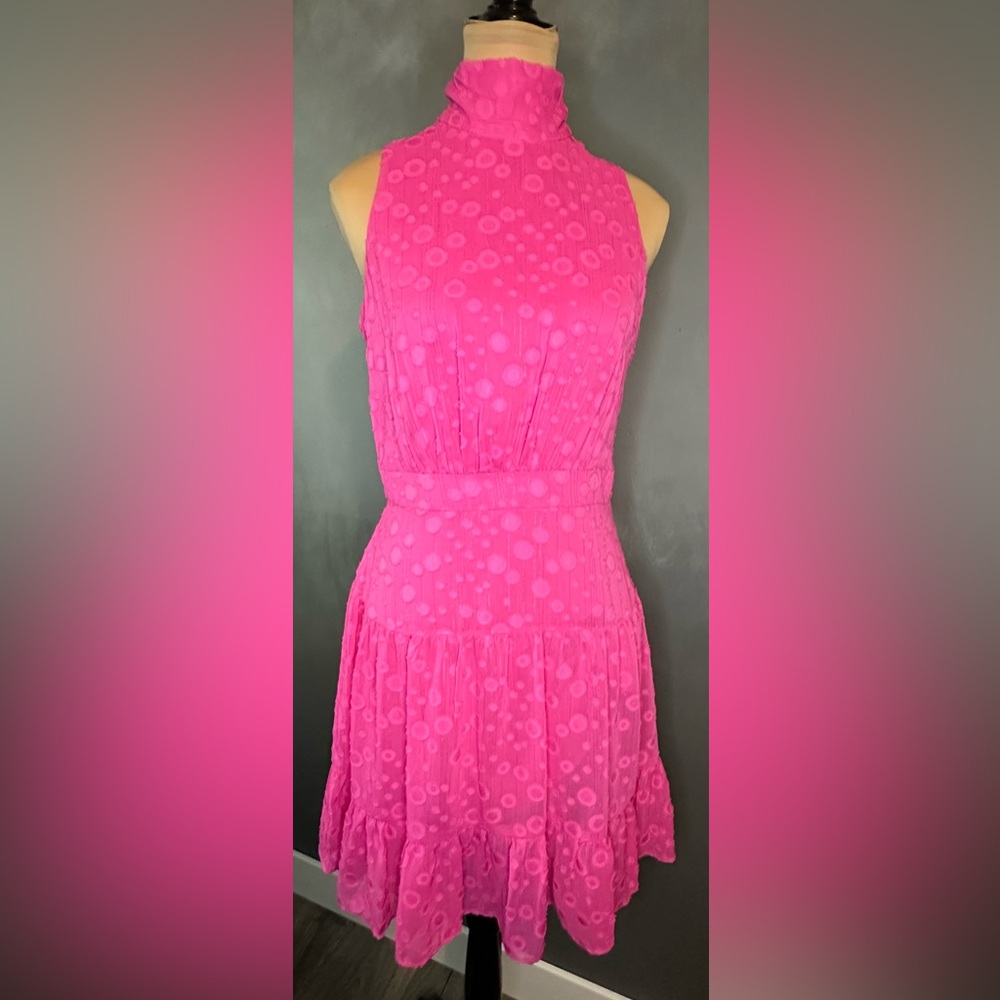 Eliza J High Neck Hot Pink Polka Dotted Mjni Dress